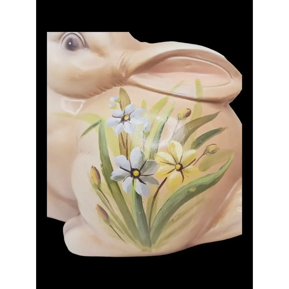 Vintage Happy Floral Ceramic‎ Bunny Rabbit Hand Painted Flowers 6